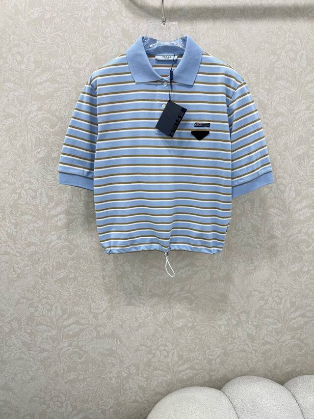 Prad*25 New arrival! Lapel Polo short-sleeved T-shirt with elastic drawstring de