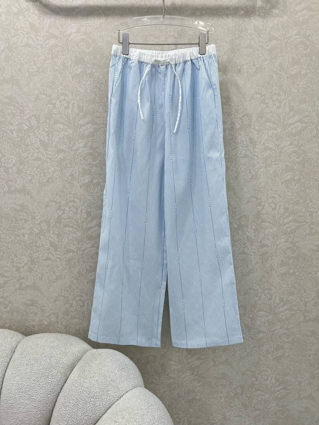 Gucc*25 New striped wide-leg pants! Contrast color drawstring waistband, contras