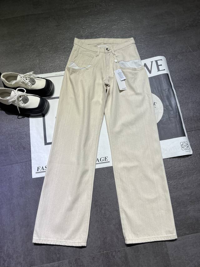 Mm6 Marajia classic white leaky pocket washed distressed straight loose natural