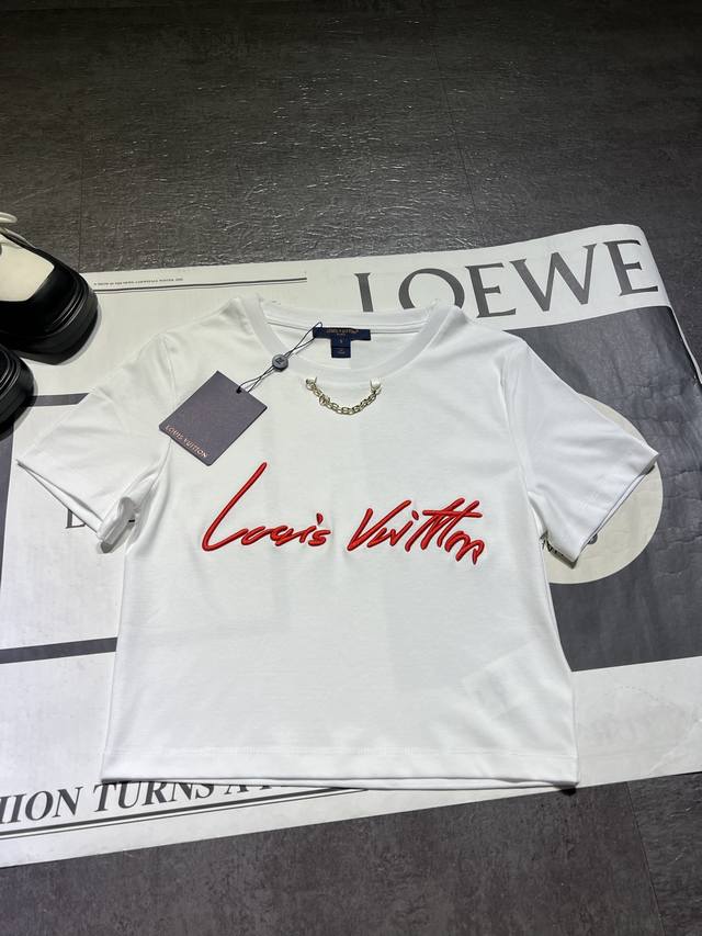 Original development L**V Louis Vuitton women's T-shirt soft cotton embroidery