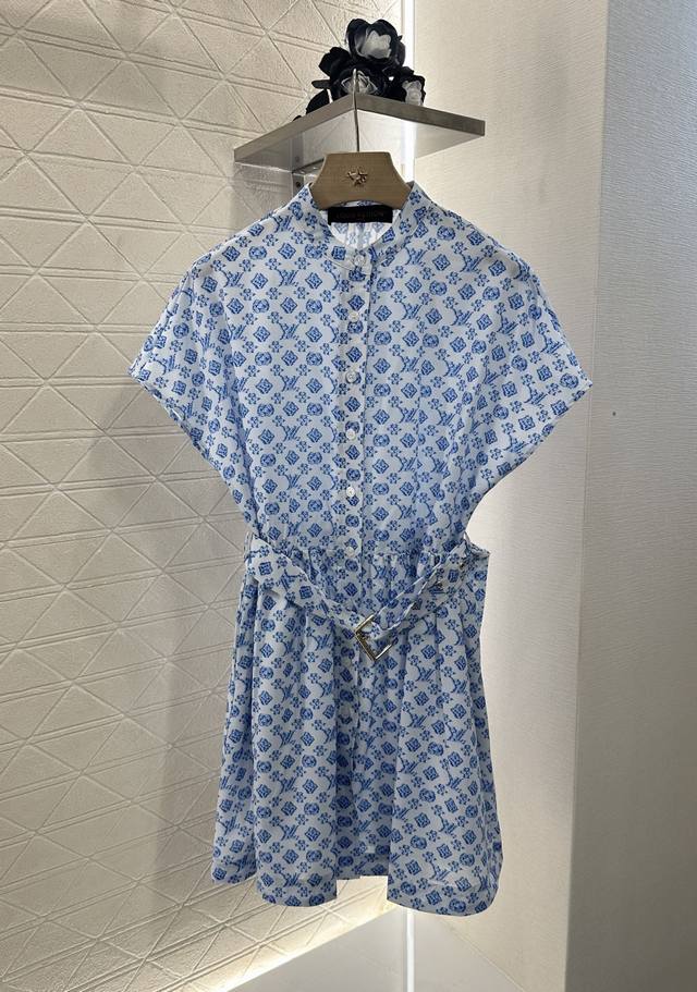 Louis Vuitto*2025 new arrivals Printed belted wide-sleeved dress Customized Yb i