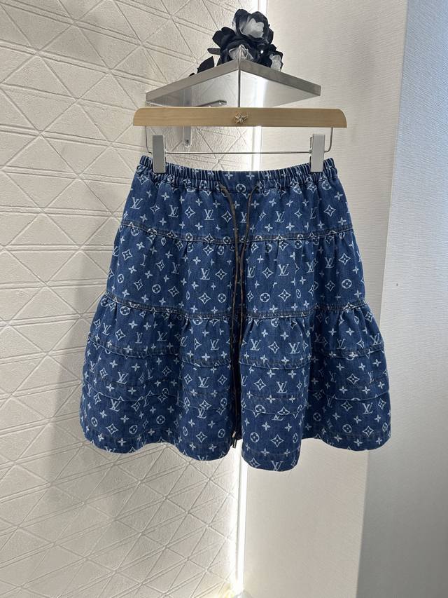 Louis Vuitto* 2025 New Arrivals Laser Denim Jacket Skirt Set Customized Yb twill