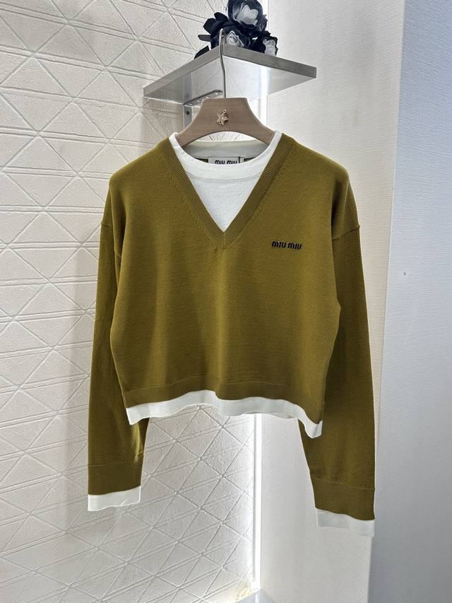 Miumi*2025 New arrivals Contrast color knitted long-sleeved pullover sweater Cus