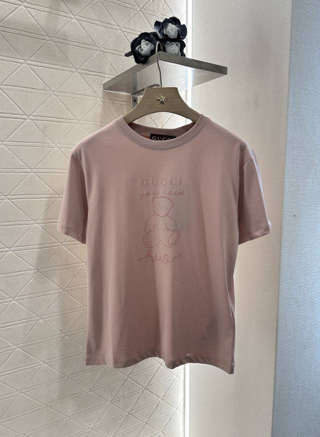 Gucc*2025 New arrivals Childlike print round neck Customized Yb original cotton