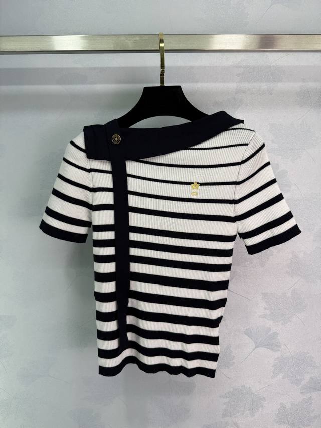 Dio*2025 Spring and Summer new black and white striped sweater, with gold star l
