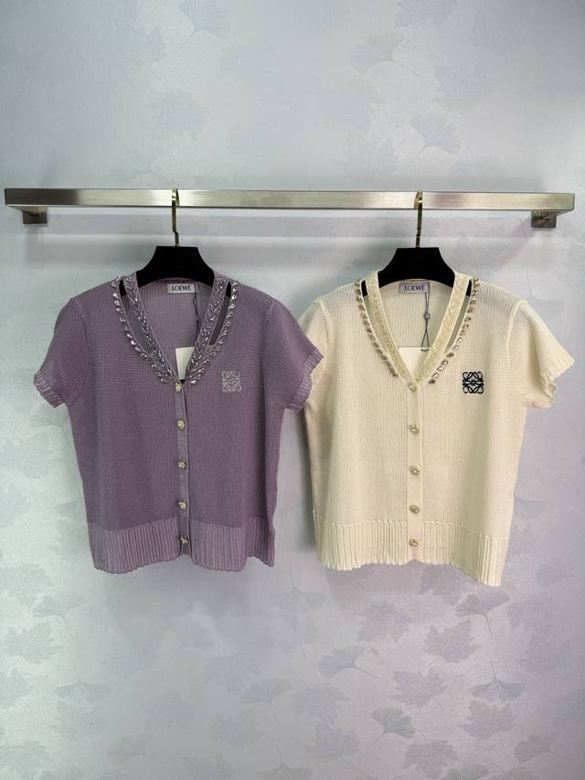 Loe*2025 Spring and Summer new short-sleeved knitted cardigan V-neck design Diam