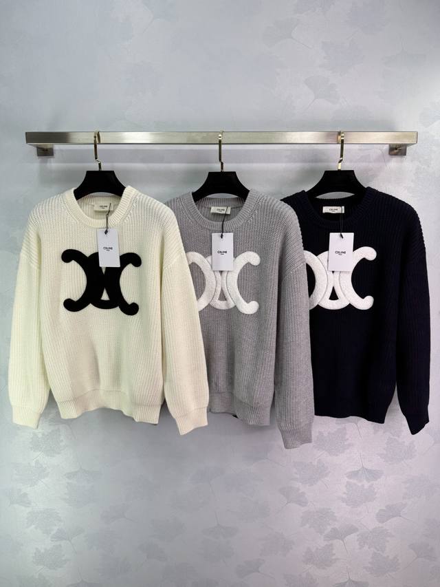 Celin*25 Early autumn new knitted long round neck pullover Logo pattern jacquard