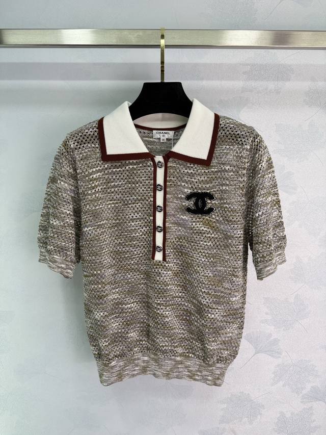 Chanel*2025 Spring and Summer new style lapel knitted short sleeves, off-white w