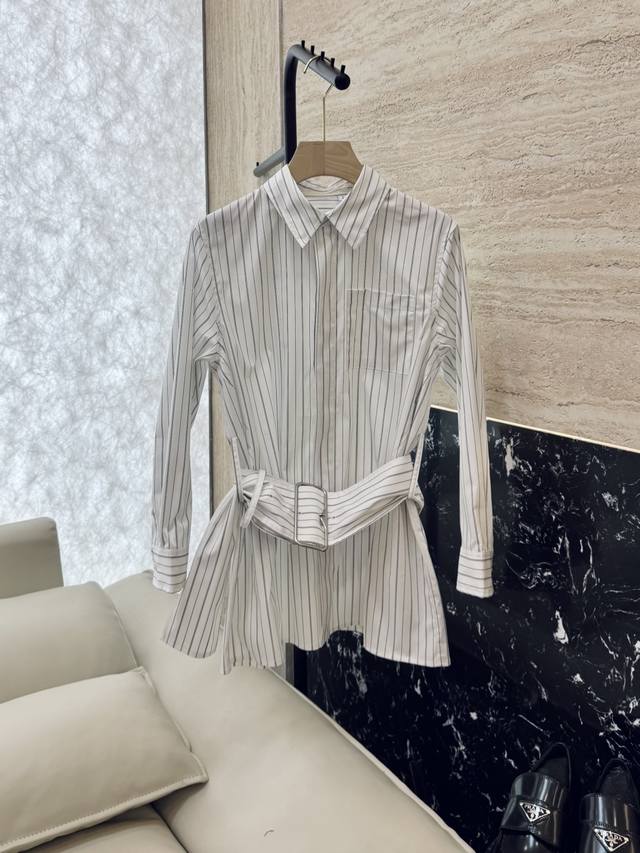 Qgl001# New shirt Bur Latest striped printed nylon cotton slim wide belt shirt S