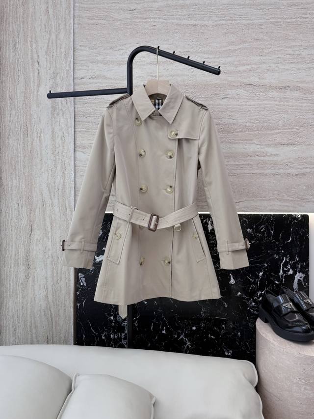 Lf017#New style windbreaker Bur Burberry waist slimming double-breasted mid-leng