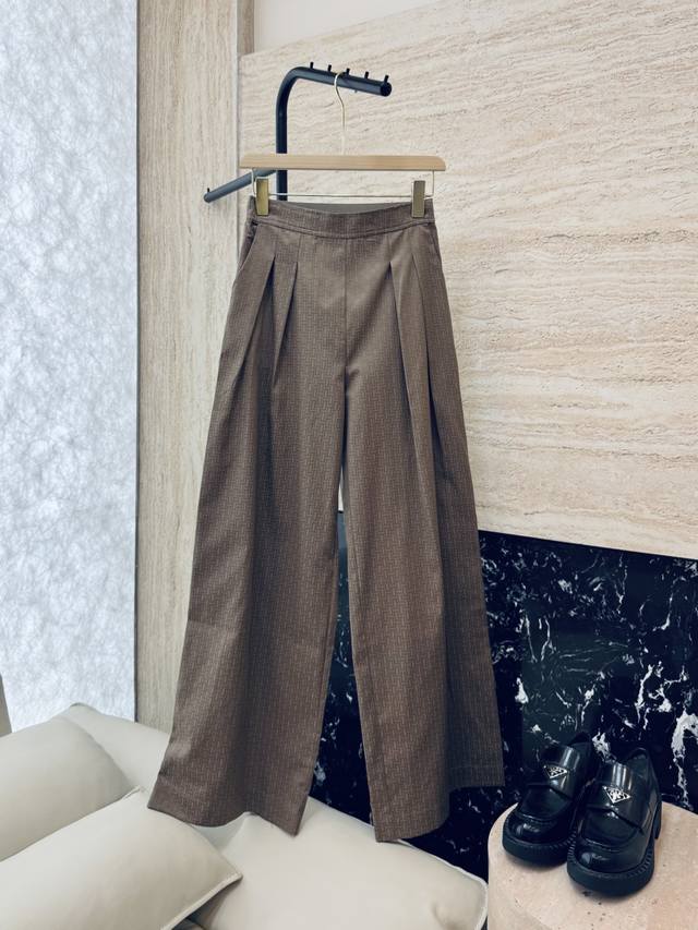 Qgl011# New pants Hermes H Hermes H letter dark pattern wide-leg trousers oatmea