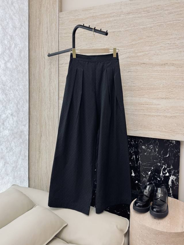 Qgl011# New pants Hermes H Hermes H letter dark pattern wide-leg trousers oatmea