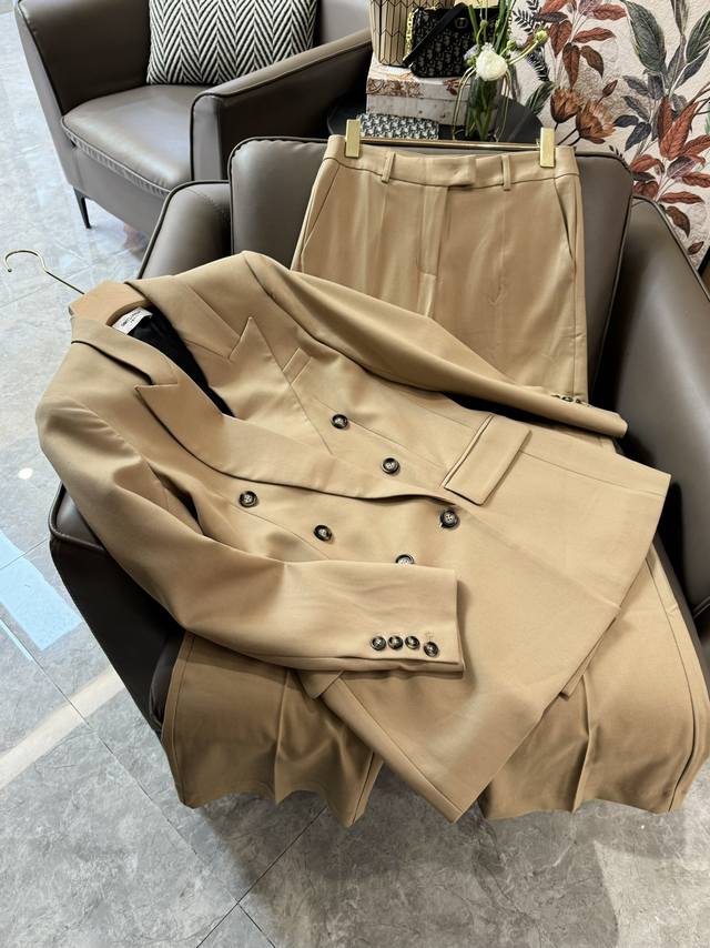 Xz091# New suit Ysl double-breasted suit jacket and trousers suit sand color Sml