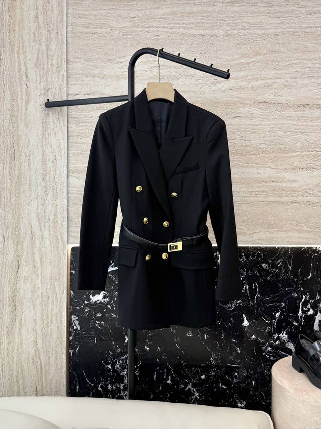 Xz096# New coat Ysl super hit 50% wool with belt gold button double-breasted lon