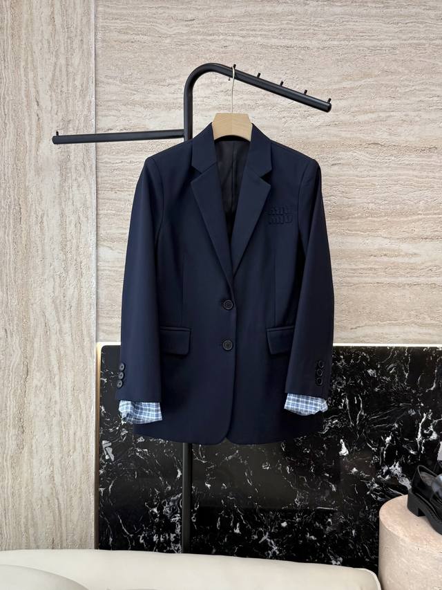 Xz094# New suit jacket Miu Miu Hot sale detachable plaid cuffs mid-length suit j