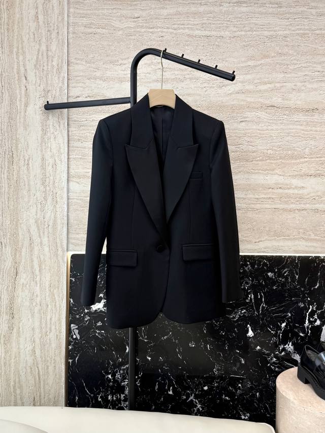 Xz093#New coat Ysl super hot 30% wool suit material long-sleeved coat black whit