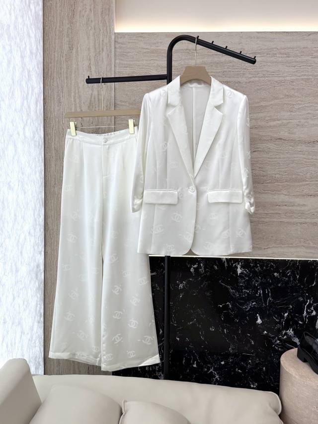 Hxz079#New suit Xiaoxiang double C jacquard acetate fabric three-quarter sleeve