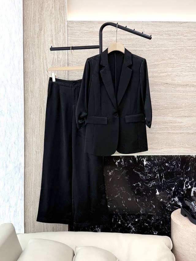 Hxz079#New suit Xiaoxiang double C jacquard acetate fabric three-quarter sleeve