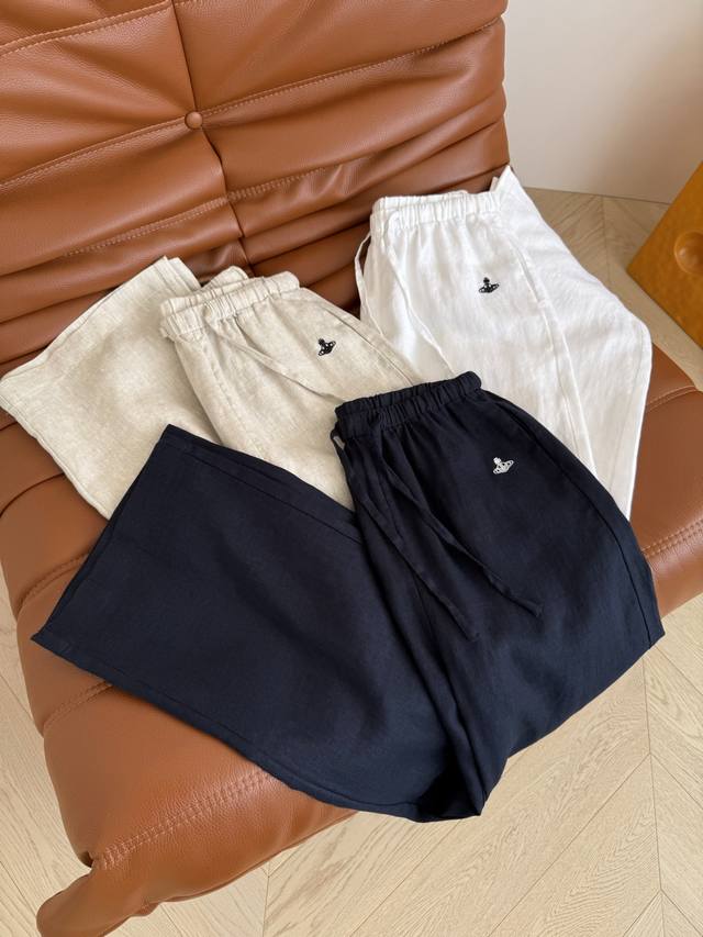 Practical Series 25Ss Saturn Logo embroidered linen pants. Daily casual style. S