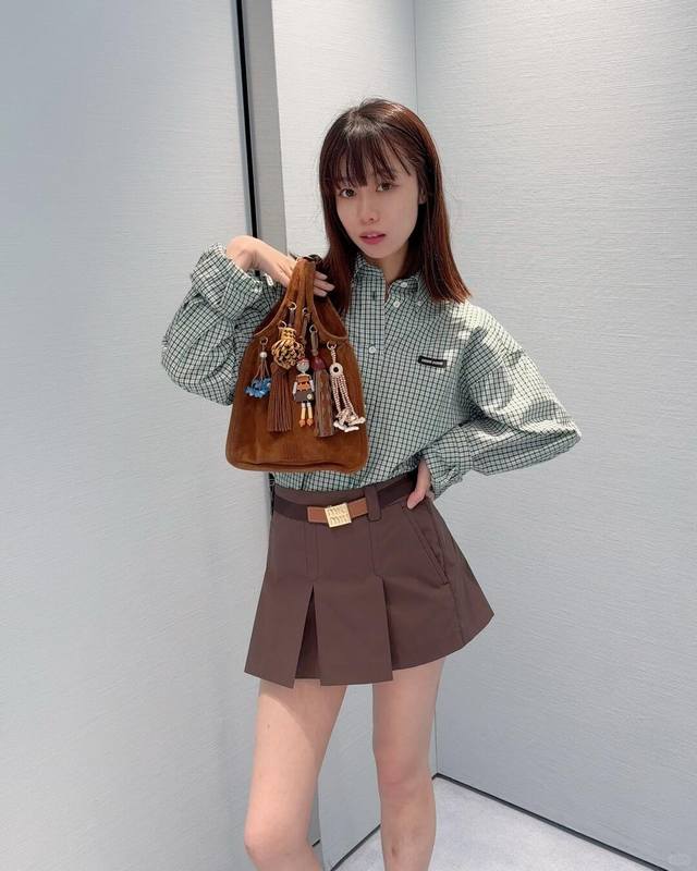 Miumi* 25Fw Early Autumn New British College Style Belt Pleated Short Skirt | Ex