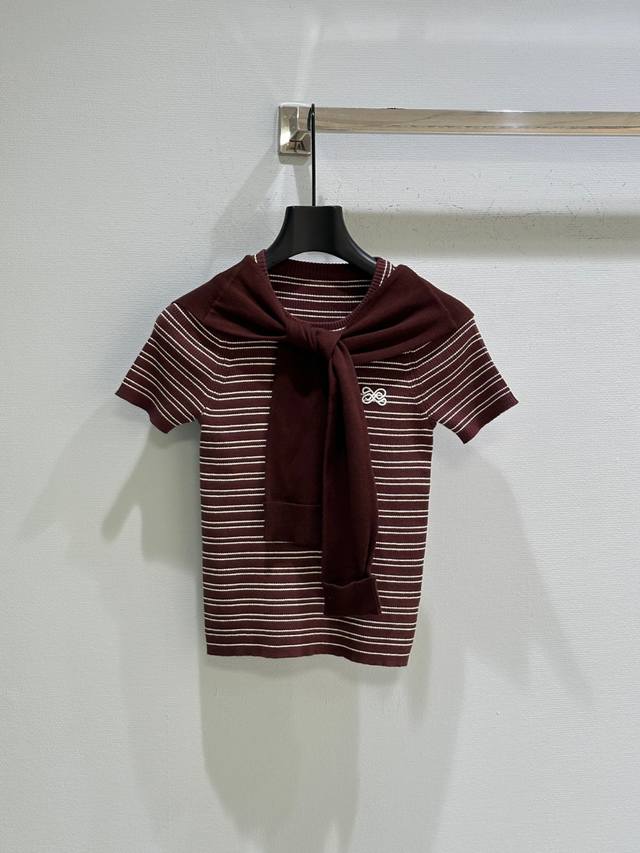 25Ss Early Autumn New Arrivals! Shawl Striped Short Sweater Short Sleeve Top Dec