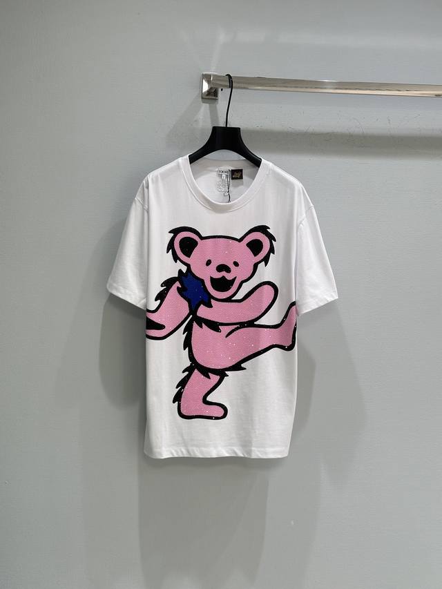 25Ss New early autumn style! The pink bear pattern on this white T-shirt is not