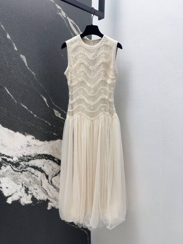 Cd 25Ss Spring and summer new arrival heavy woven lace splicing tulle dress fake