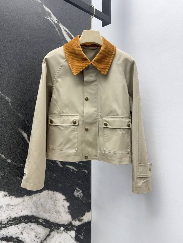 Bur 25Ss Early Autumn New Corduroy Lapel Double Pocket Jacket + Tassel Edge Plai