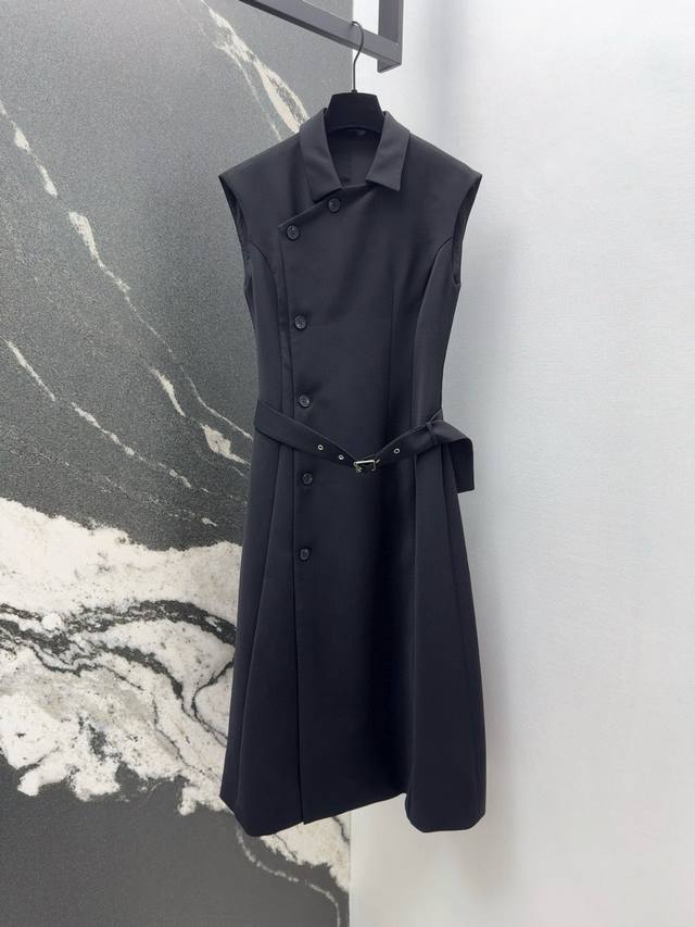 Cd 25Ss Spring and summer new product oblique buttoned mid-length dress with wai