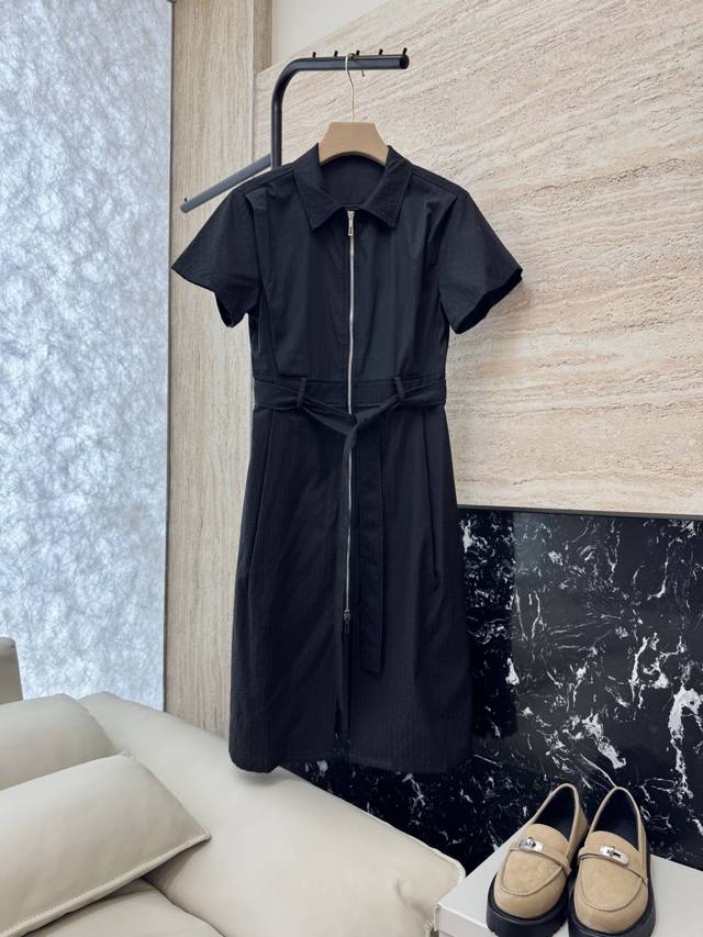 Qgl003# New dress Hermes H Hermes H letter dark pattern short zipper dress black