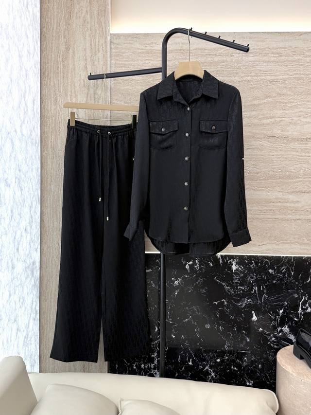 Xz0113#New suit Dior 100% acetate letter jacquard long-sleeved shirt and trouser