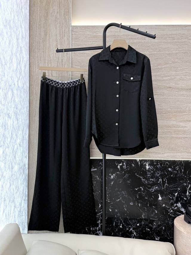 Xz0112# New suit Lv 100% acetate letter jacquard long-sleeved shirt trousers sui