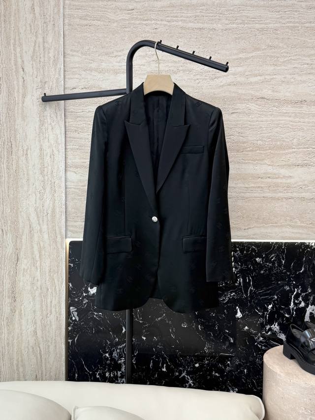 Xz0109#New Jacket Xiaoxiang 100% Acetate Letter Jacquard Long Sleeve Jacket Blac