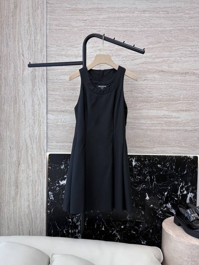 Xz0105# New Dress B Balmain Embroidered Letter Sleeveless Vest 50% Wool Slim Dre