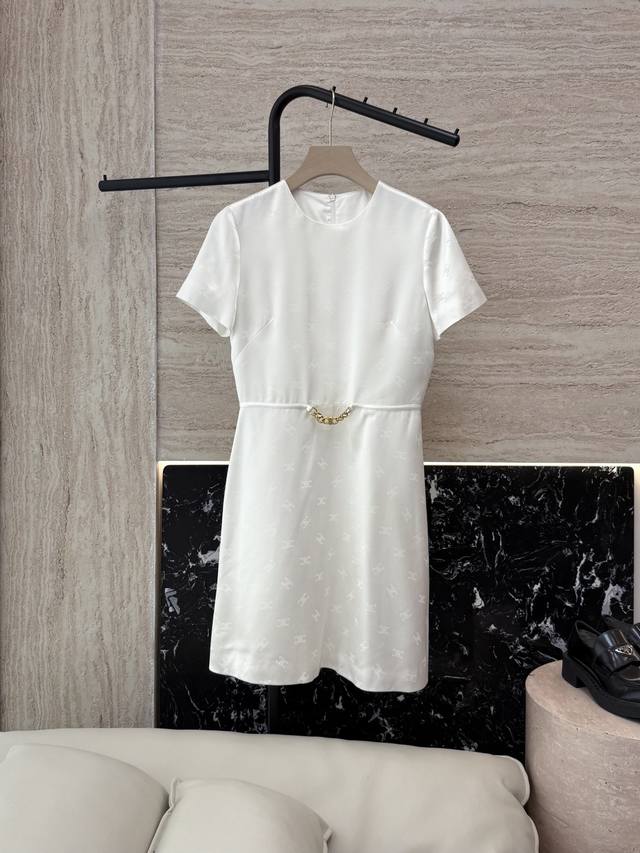 Xz0104#New dress Celine Arc de Triomphe 100% acetate jacquard short-sleeved dres