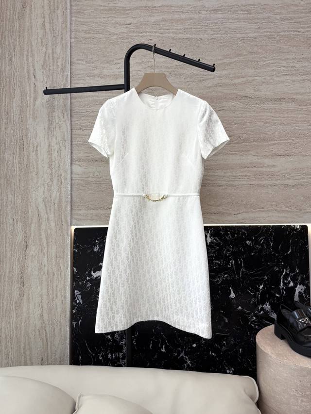 Xz0100# New dress Dior letter 100% acetate jacquard short-sleeved dress black wh