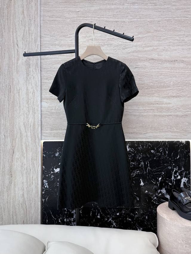 Xz0100# New dress Dior letter 100% acetate jacquard short-sleeved dress black wh