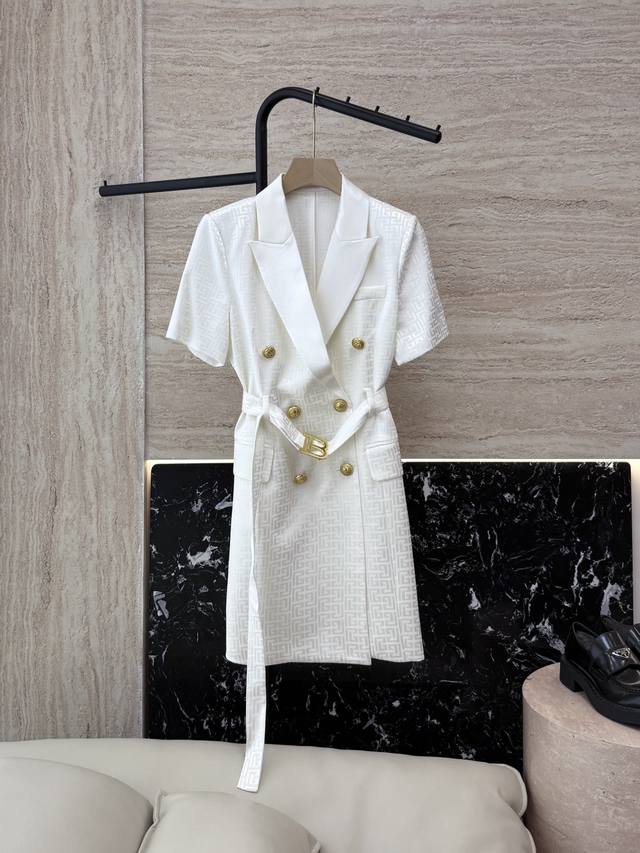 Xz099# New dress B Balmain gold round button 100% acetate jacquard short-sleeved