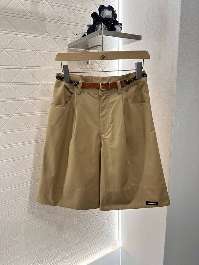 Miumi*2025 New arrivals High waist folded plaid shorts Customized Yb twill cotto