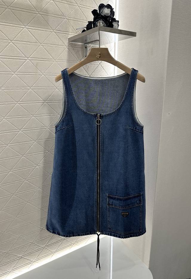 Prad*2025 New arrivals Denim pocket vest dress Customized Yb twill cotton denim