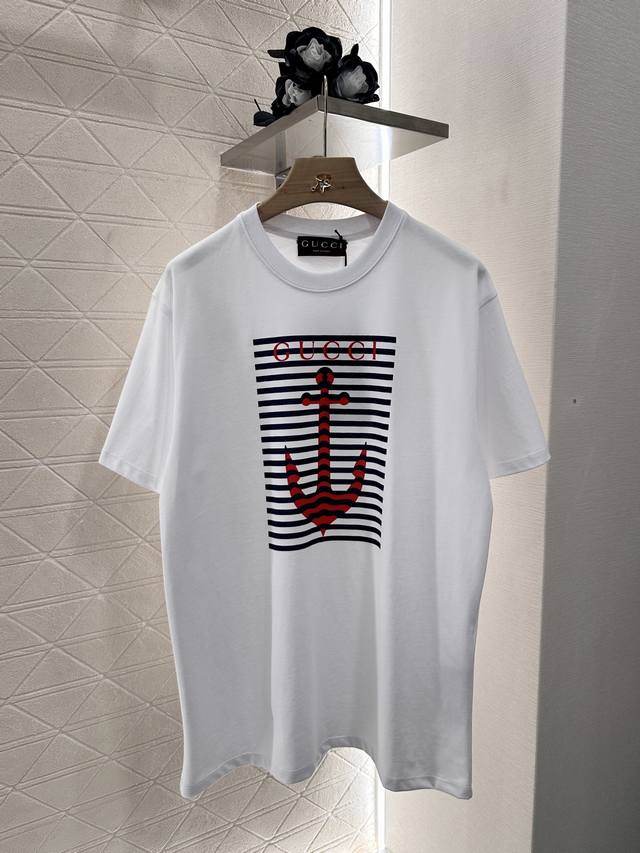 Gucc*2025 New arrivals Round neck anchor letters Customized Yb Original cotton m