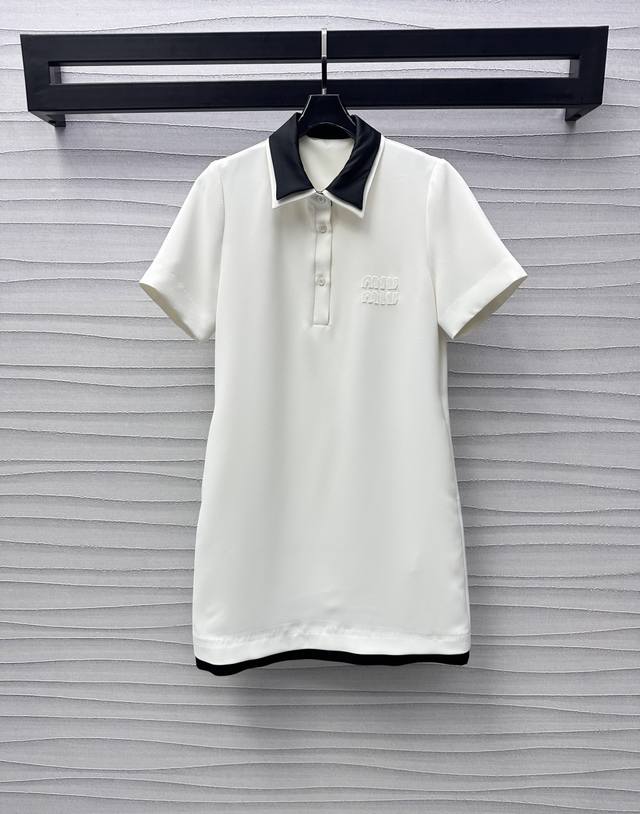Miumi*2025 New arrivals Lapel short-sleeved dress Customized Yb imported materia