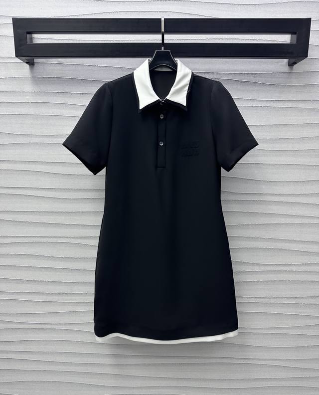 Miumi*2025 New arrivals Lapel short-sleeved dress Customized Yb imported materia