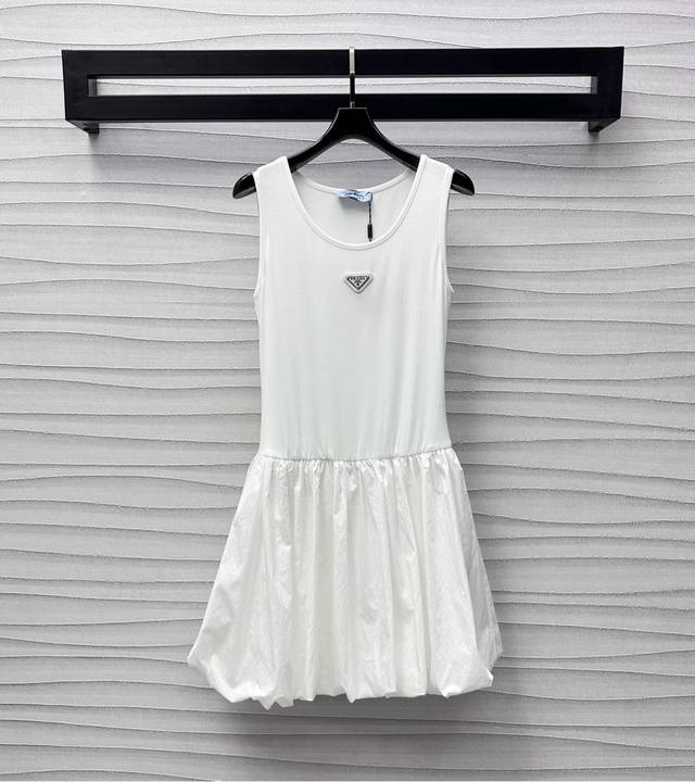 Prad*2025 New arrivals Waisted patchwork vest dress Customized Yb imported twill