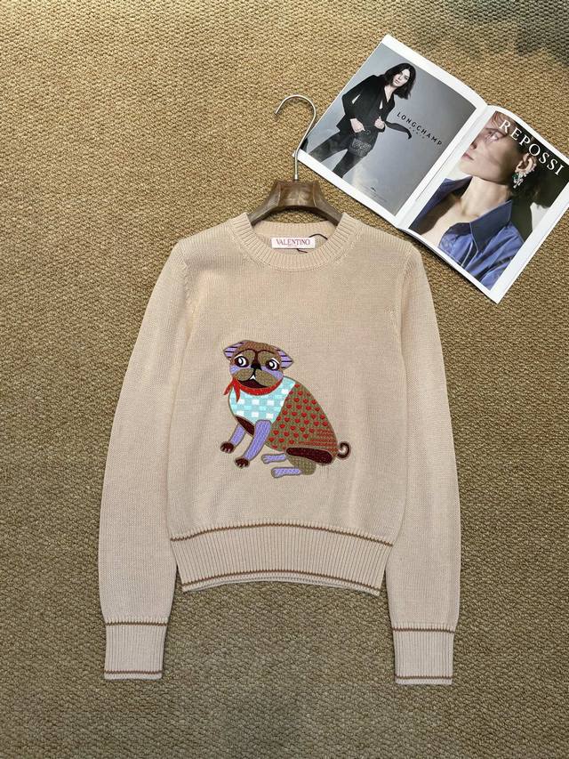 Valentino new knitted long cardigan, gentle milk apricot color with soft light f