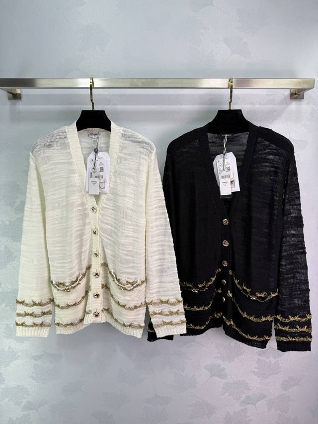 Chane*2025 New arrival Gold thread embroidery hem knitted cardigan Customized Yb