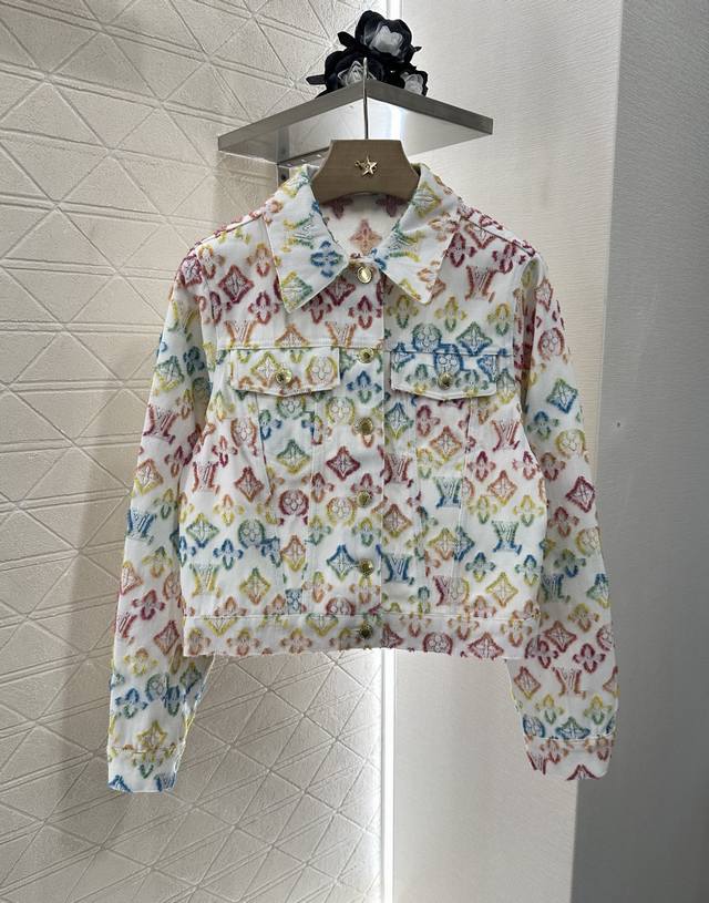 Louis Vuitto* New arrivals jacquard denim jacket and trousers set Customized Yb