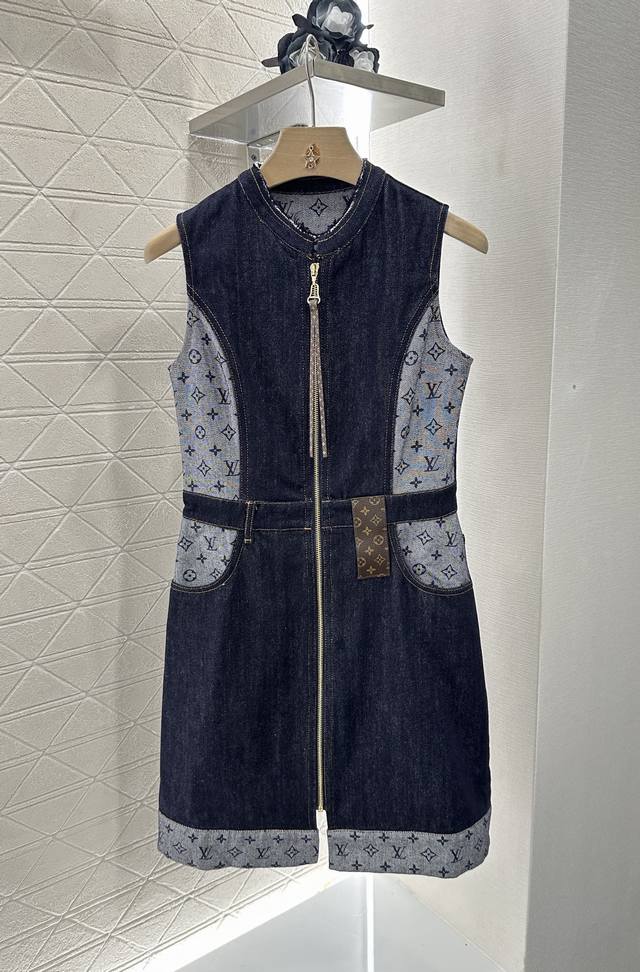 Louis Vuitto*2025 New arrivals jacquard patchwork leather patch vest dress Custo