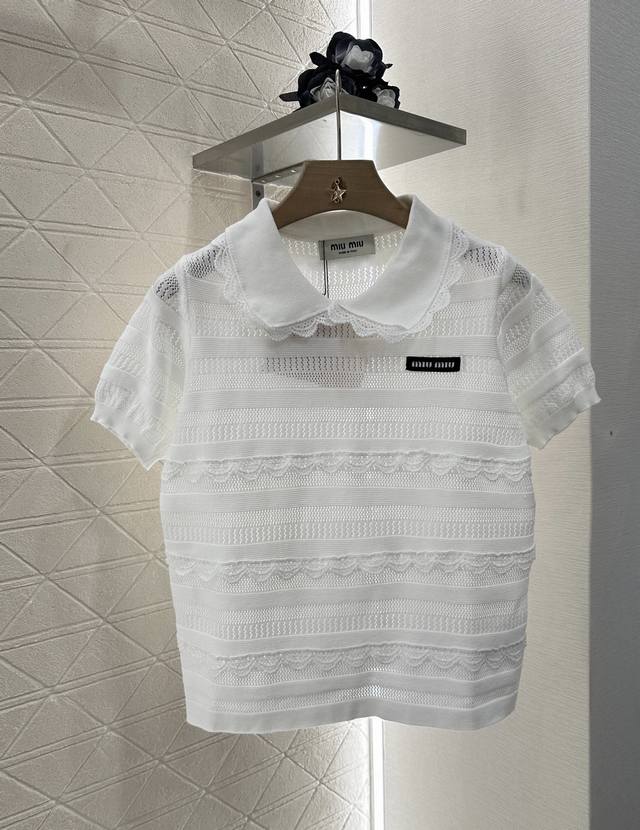 Miumi*2025 New arrivals Lace knitted short-sleeved skirt set Customized Yb impor