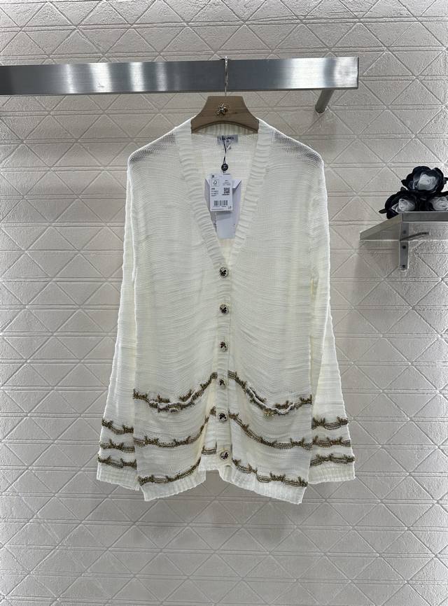 Chane*2025 New arrivals Gold thread embroidered hem knitted cardigan Customized